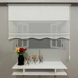 Volper Mekanik VP1660 Çift Mekanizmalı Tül ve Stor Perde Beyaz Naturel Keten Etek Dilimli 90 x 200