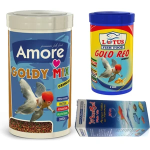 Goldy Mix Granules 1000ML + Lotus Gold Red 250ML Japon Balık Yemi + Fishvit Vitamin