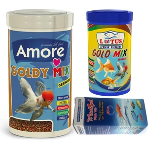 Goldy Mix Granules 1000ML + Lotus Gold Mix 250ML Japon Balık Yemi + Fishvit Vitamin