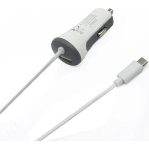 C26 Araç Şarj Aleti 3.4A Sabit Micro USB Kablo + USB Port Beyaz