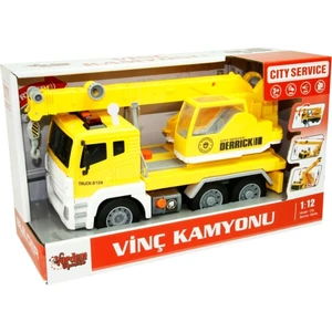 1:12 Sürtmeli Sesli Işıklı Vinç Kamyonu - Sarı