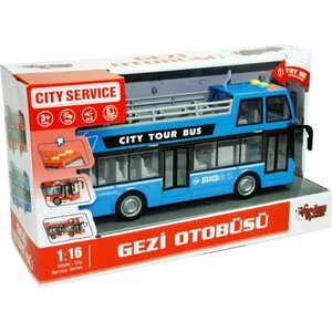 1:16 Sürtmeli Sesli Işıklı Gezi Otobüsü - Mavi