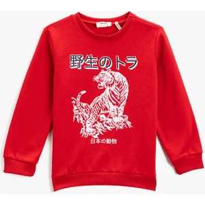 Erkek Çocuk Kaplan Baskılı Uzun Kollu Sweatshirt Pamuklu