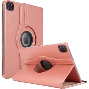 Apple iPad Pro 11'' 2021 3. Nesil Kılıf (A2377-A2459-A2301-A2460) 360 Rotating Stand Deri Rose Gold