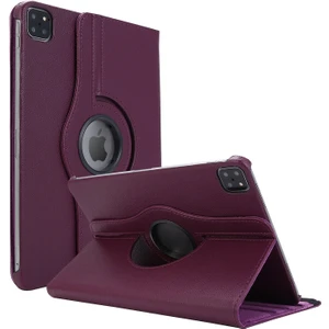 Apple iPad Pro 11'' 2021 3. Nesil Kılıf (A2377-A2459-A2301-A2460) 360 Rotating Stand Deri Mor