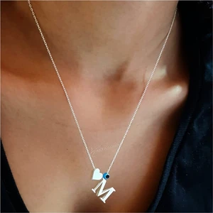 Karya Gümüş Nazar Boncuklu Harf Kalp Gümüş Kolye