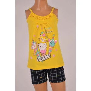 Sarı Kız Çocuk Ip Askılı Şortlu Pijama Takımı