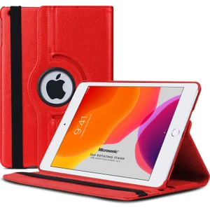 Apple iPad 10.2'' 9. Nesil (A2602-A2604-A2603-A2605) Kılıf 360 Rotating Stand Deri Kırmızı