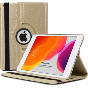 Apple iPad 10.2'' 9. Nesil (A2602-A2604-A2603-A2605) Kılıf 360 Rotating Stand Deri Gold