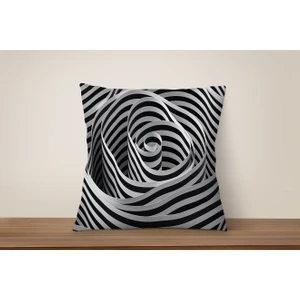 Şen Dekorasyon Siyah Beyaz 3D Illüzyon Desen Kırlent Kılıfı