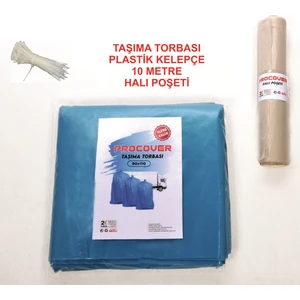 10 Adet Mavi Plastik Klipsli 80X110 Ultra Kalın Ev Taşıma Taşınma Poşeti 10 mt Halı Poşeti Hediyeli