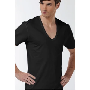 Çift Kaplan Erkek Derin V Yaka Siyah T-Shirt 0936