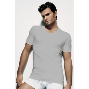 Çift Kaplan Erkek Ribana Bisiklet Yaka Gri Melanj T-Shirt 841