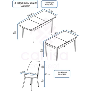 Concept Kor Serisi 70X114 Açılabilir Siyah Mermer Mutfak Masa Takımı
