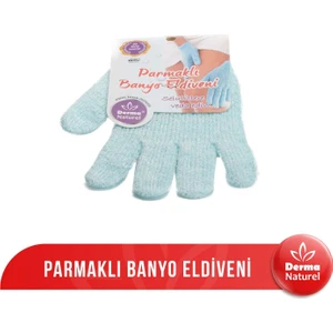 Derma Naturel Parmaklı Banyo Eldiveni Ölü Deri Temizleme Etkisiyle Mavi Renkli