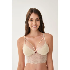 Bej Atma Kaplı Balensiz Üçgen Dekolte Bralet
