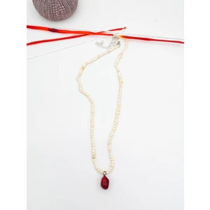 Murano Kırmızı Nar Inci Choker Gümüş Kolye