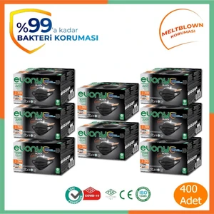 Evony Black Elastik Kulaklı Siyah Maske 50'li x 8 Kutu 400 Adet