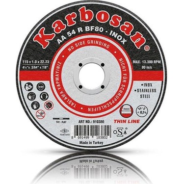 Karbosan 125X1X22.23 Paslanmaz Inox Çelik Kesme Diski 910400 Fiyatı
