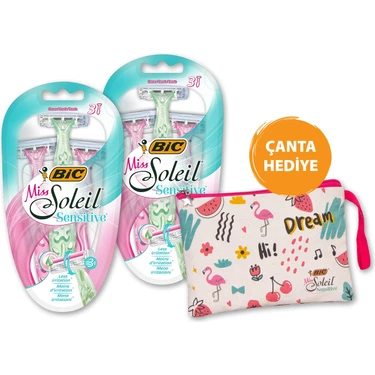 BIC Miss Soleil Sensitive Bundle Kadın Tıraş Bıçağı Seti (3 Bıçak), Makyaj Çantası