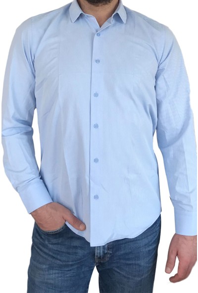 Izev Oki Sosyal Destek Ürünleri Armürlü Çizgili Mavi Erkek Gömlek
