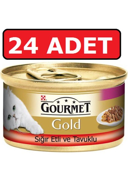 Gourmet Gold Sığır Etli Tavuklu Yetişkin Kedi Konservesi 85 Gram x 24'lü