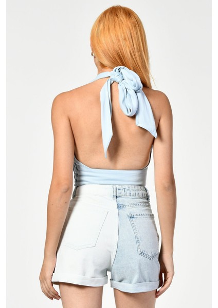 Boyundan Bağlamalı Crop Top - Mavi Mavi - 38 indirimleri