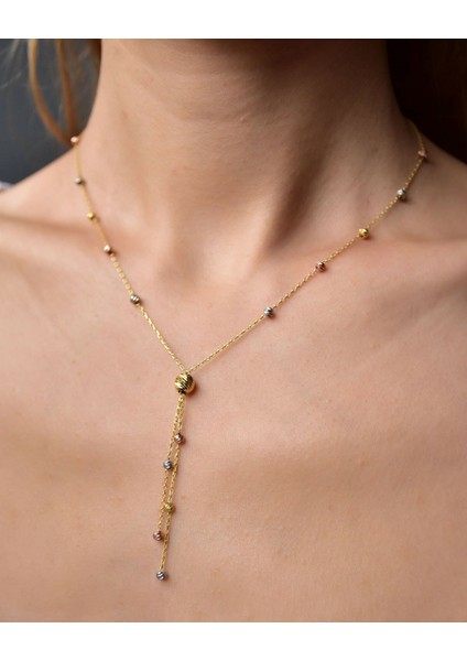 925 Ayar Gümüş Üç Renk Dorika Toplu Sim Kadın Kolye