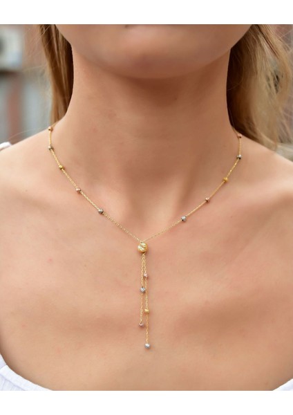 925 Ayar Gümüş Üç Renk Dorika Toplu Sim Kadın Kolye fiyatları