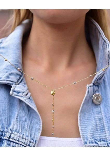 925 Ayar Gümüş Üç Renk Dorika Toplu Sim Kadın Kolye modelleri