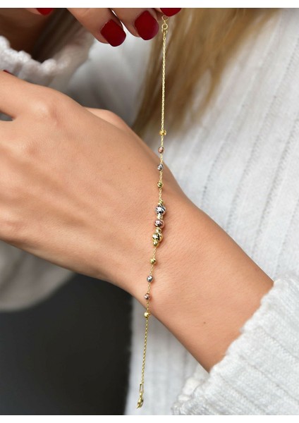 925 Ayar Gümüş Üç Renk Kaplama Dorika Toplu Kadın Bileklik