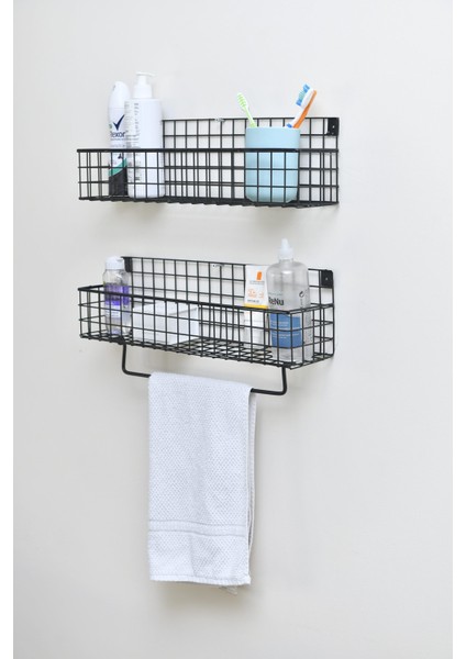 Metal Mutfak Banyo Duvar Havluluk Rafı 2’li Set WD239