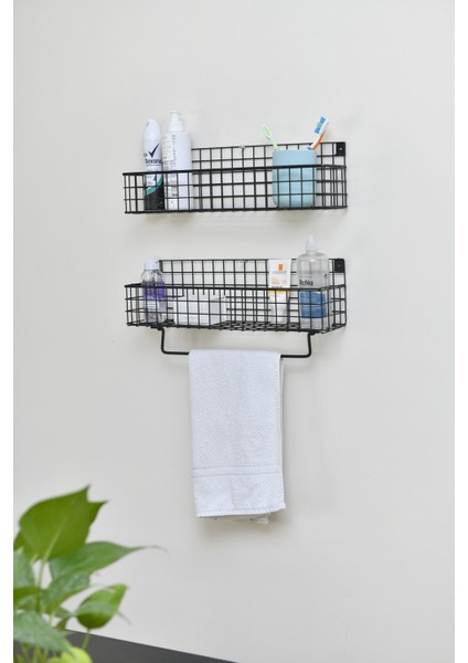 Metal Mutfak Banyo Duvar Havluluk Rafı 2’li Set WD239