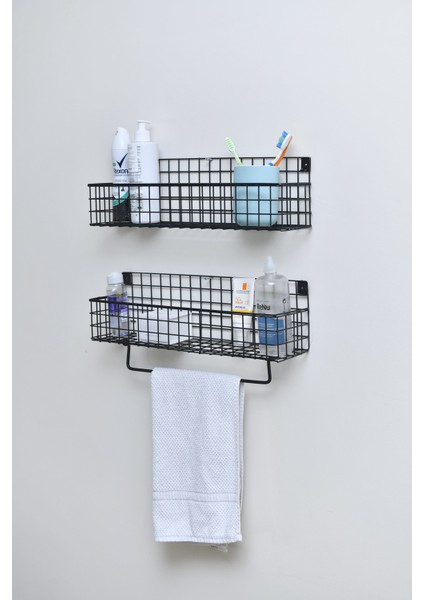 Metal Mutfak Banyo Duvar Havluluk Rafı 2’li Set WD239