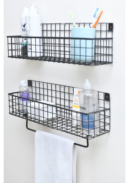 Metal Mutfak Banyo Duvar Havluluk Rafı 2’li Set WD239