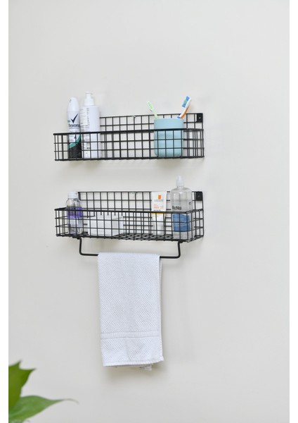 Metal Mutfak Banyo Duvar Havluluk Rafı 2’li Set WD239