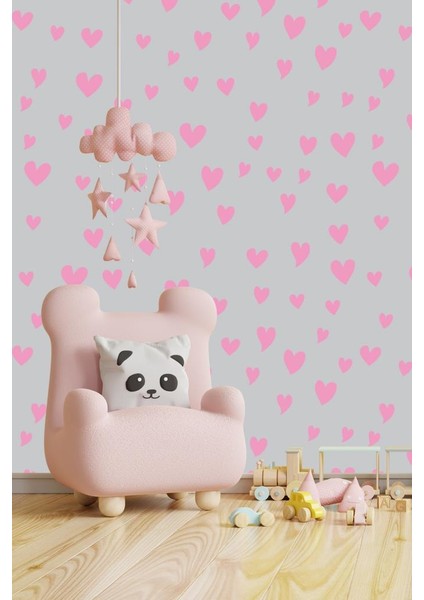 Kalp Yağmuru Duvar Sticker Bebek Çocuk Odası Dekoratif Pembe Çıkartma Sticker, 3-4-5cm 140 Adt modelleri