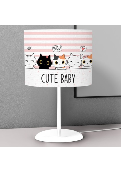 Sevimli Bebek Kediler Desenli Çocuk Odası Dijital Baskılı Çocuk Odası Masaüstü Abajur Avize