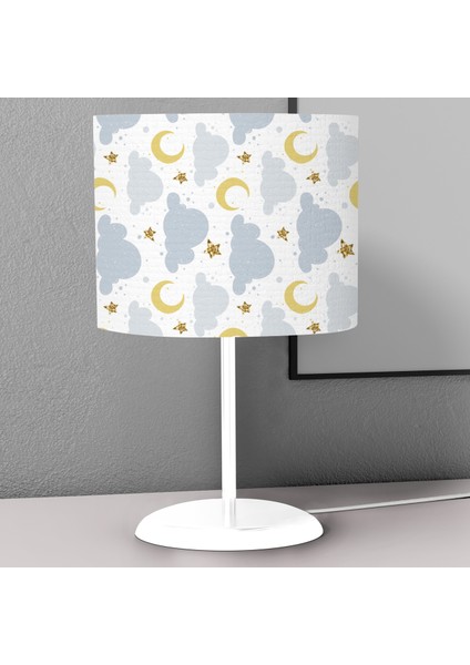 Ay Bulut Yıldız Desenli Çocuk Odası Dijital Baskılı Çocuk Odası Masaüstü Abajur Avize