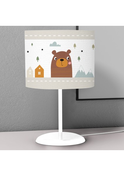 Ayı Dağ Desenli Çocuk Odası Dijital Baskılı Çocuk Odası Masaüstü Abajur Avize