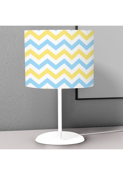 Sarı Mavi Çizgi Desenli Çocuk Odası Dijital Baskılı Çocuk Odası Masaüstü Abajur Avize