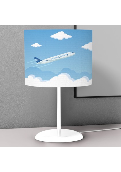 Uçak ve Bulut Desenli Çocuk Odası Dijital Baskılı Çocuk Odası Masaüstü Abajur Avize