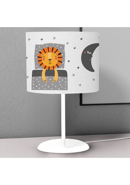 Uyuyan Aslan Desenli Çocuk Odası Dijital Baskılı Çocuk Odası Masaüstü Abajur Avize