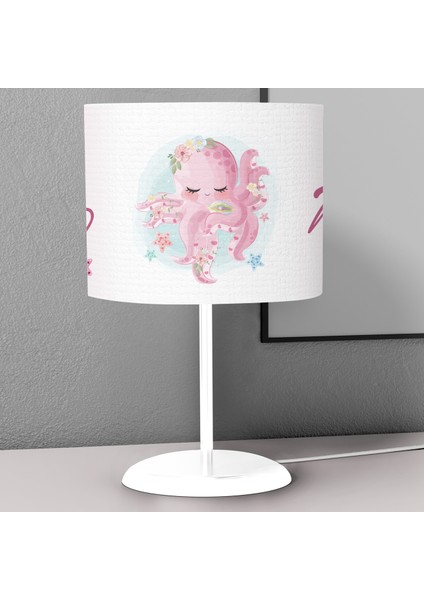 Pembe Bebek Ahtapot Desenli Çocuk Odası Dijital Baskılı Çocuk Odası Masaüstü Abajur Avize