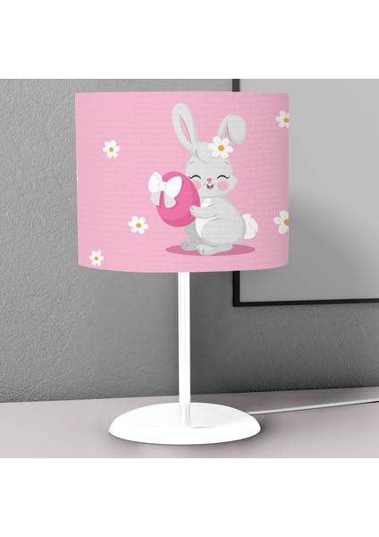 Pembe Çiçek ve Tavşan Desenli Çocuk Odası Dijital Baskılı Çocuk Odası Masaüstü Abajur Avize