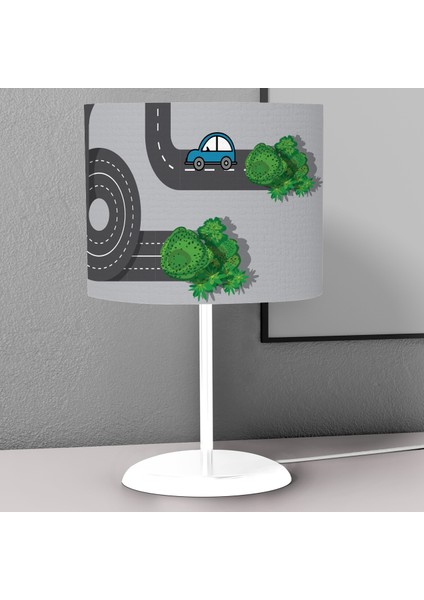 Yol ve Ağaç Desenli Çocuk Odası Dijital Baskılı Çocuk Odası Masaüstü Abajur Avize