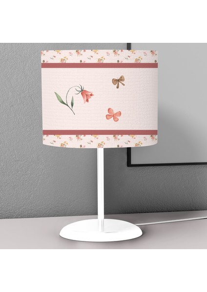 Çiçek Kelebek Desenli Çocuk Odası Dijital Baskılı Çocuk Odası Masaüstü Abajur Avize