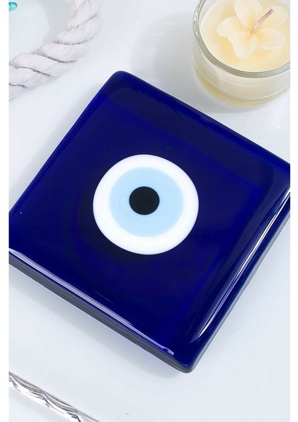 Dekoratif Nazar Boncuklu Cam Kapak, Banyo Gider Süsü 10X10 cm