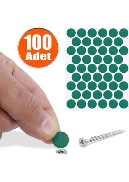 Yapışkanlı Vida Tapası Tıpası Yeşil Vida Kapatıcı Kapağı 100 Adet