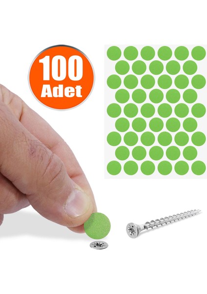 Yapışkanlı Vida Tapası Tıpası Açık Yeşil Vida Kapatıcı Kapağı 100 Adet